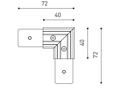 Vienos plokštumos magnetinių bėgelių kampinis sujungimas TRACK 48V SURFACE SHORT, 72mm