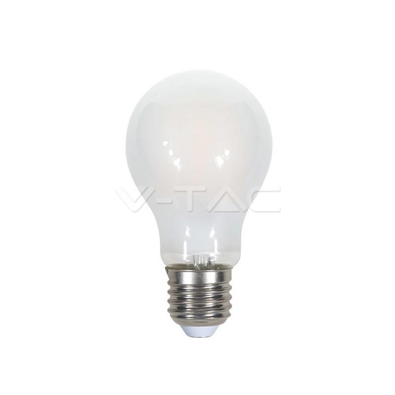 7W LED lemputė V-TAC E27 A60, Filamentinė, matinis stiklas, 2700K (šiltai balta).
