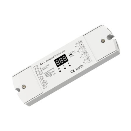 DMX512, RDM dekoderis, 4 kanalų x 5A, 12-24V