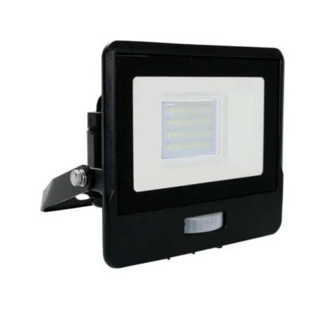 20W LED prožektorius V-TAC, juodu korpusu, 3000K, su judesio davikliu
