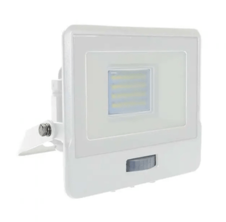20W LED prožektorius V-TAC, baltu korpusu, 6500K, su judesio davikliu