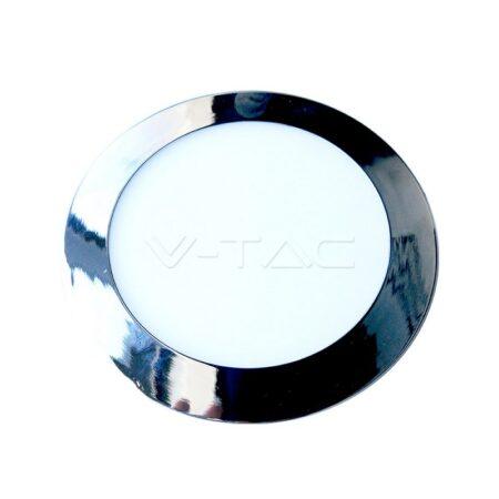 24W LED įmontuojama panelė V-TAC Slim, chromo spalvos, apvali, (3000K) šiltai balta