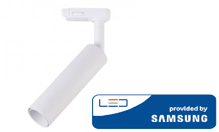 7W LED šviestuvas į 3 fazių bėgelius, baltu korpusu, 3000K, SAMSUNG LED chip