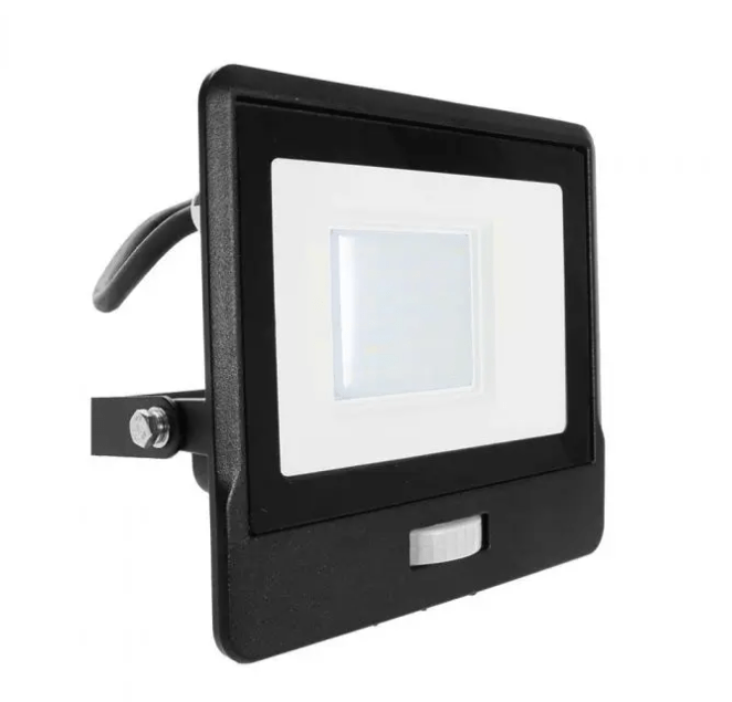 30W LED prožektorius V-TAC, juodu korpusu, 6500K, su judesio davikliu