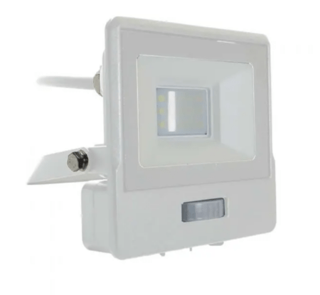 10W LED prožektorius V-TAC, baltu korpusu, 6500K, su judesio davikliu