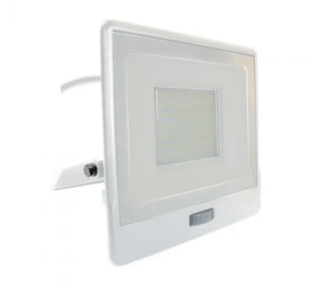50W LED prožektorius V-TAC, baltu korpusu, 4000K, su judesio davikliu