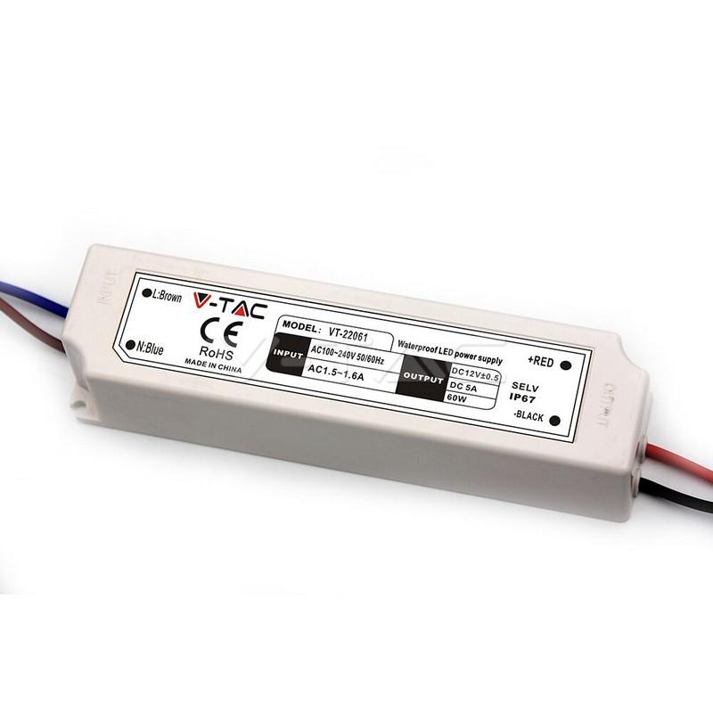 60W Maitinimo šaltinis V-TAC, 12V, 5A, plastikiniu korpusu, IP67