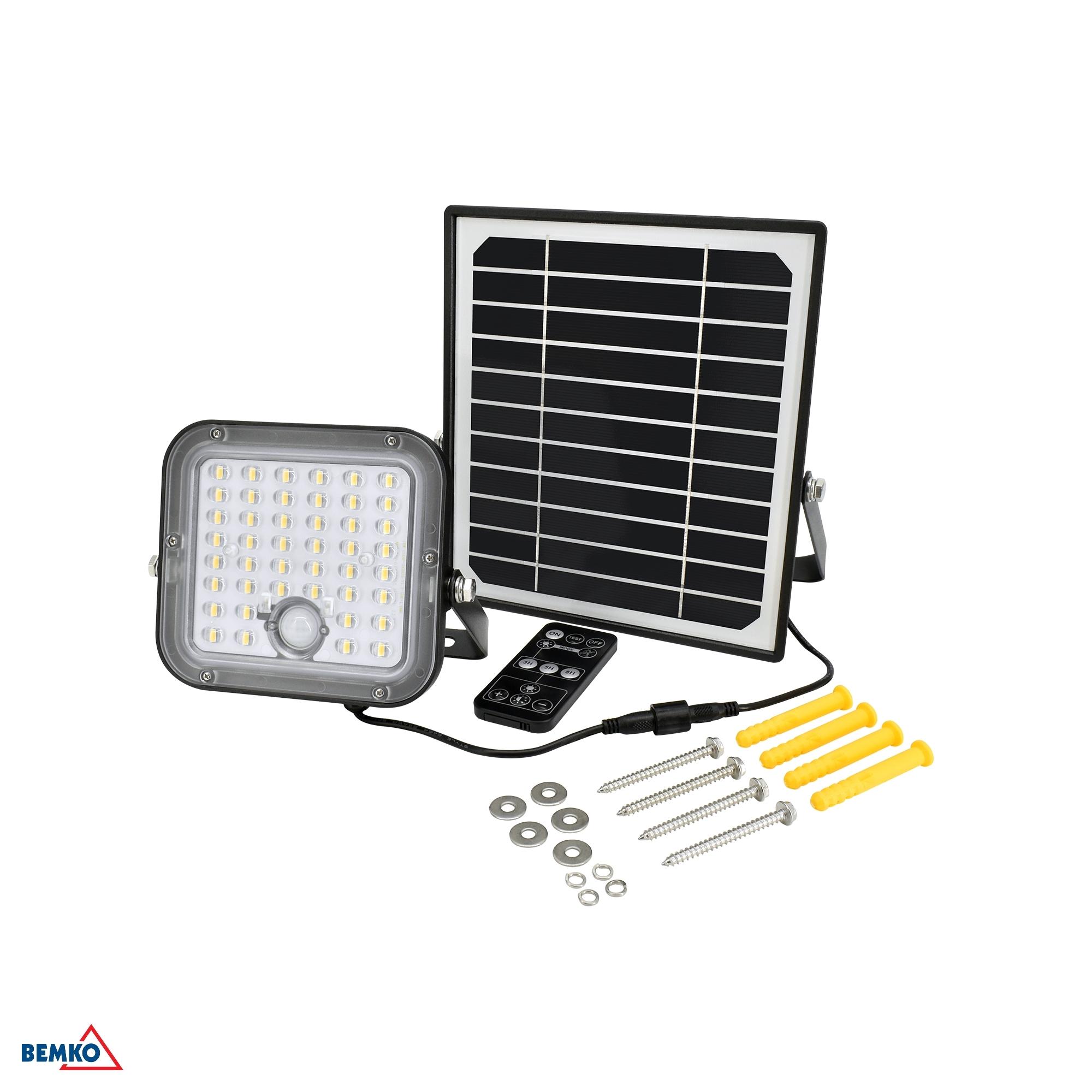 10W LED įkraunamas prožektorius su saulės baterija ir judesio davikliu, juodas, 4000K, IP65