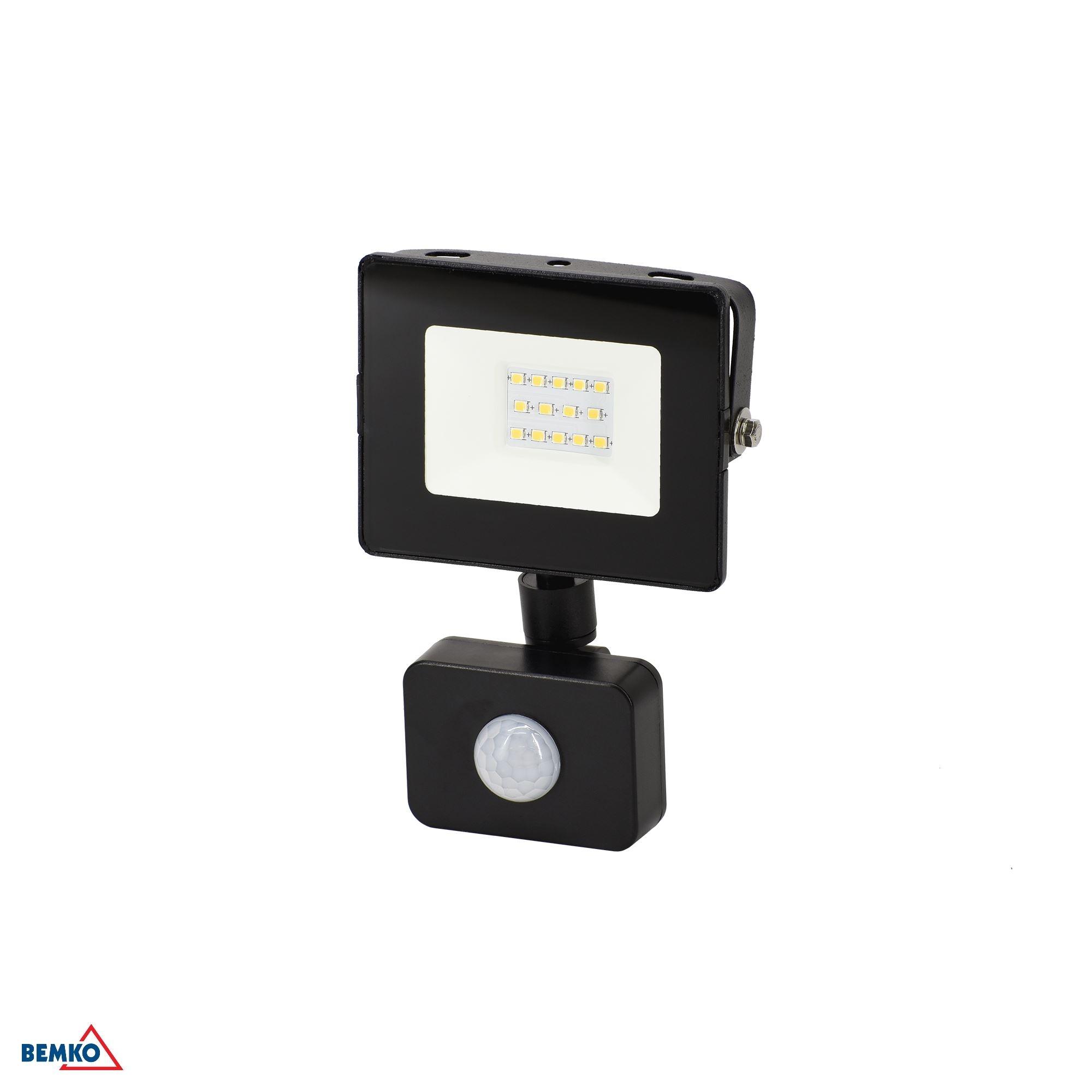 10W LED prožektorius su judesio davikliu KASTEL, juodas, 6000K, IP65