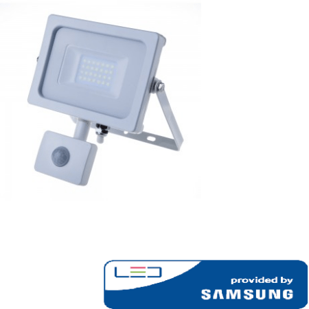 20W LED prožektorius, 3000K, su judesio davikliu, baltu korpusu, SAMSUNG LED chip