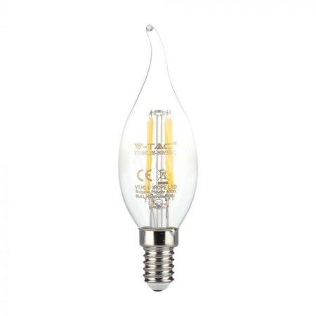 4W LED filamentinė lemputė, E14, žvakės formos, 3000K