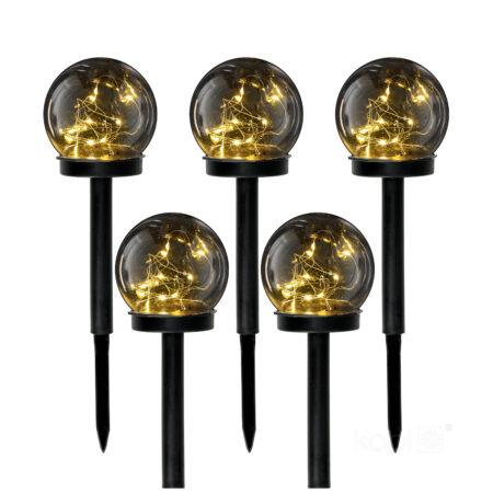 0,12W LED įsmeigiamas šviestuvas su saulės baterija GLOBE, juodas, 3000K, IP44, 5vnt. pakuotė