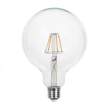 12W LED filamentinė lemputė, G125, E27, skaidriu stiklu, 6500K