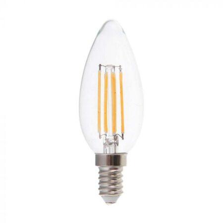 6W LED filamentinė lemputė, žvakės formos, E14, skaidriu stiklu, 6500K