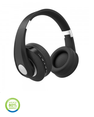 Bluetooth ausinės V-TAC, reguliuojamu lankeliu, juodos spalvos.