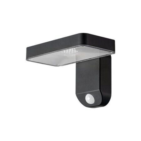 9W LED sieninis lauko šviestuvas, tamsiai pilkas, 3000K, IP44, su saulės baterija ir judesio davikliu