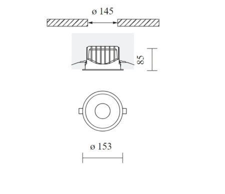 24W LED įleidžiamas šviestuvas ENTERO 150, baltas, 3000K, DALI
