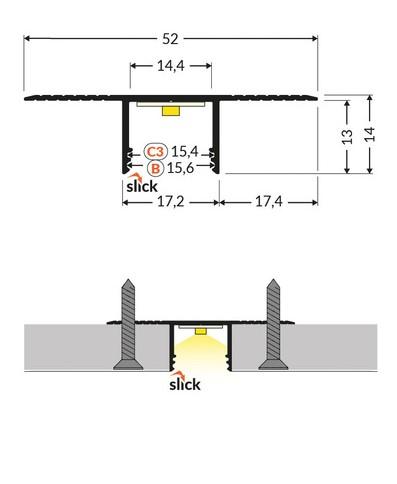 LED juostos profilis PLANE14 IN, anoduoto aliuminio sp., 2m