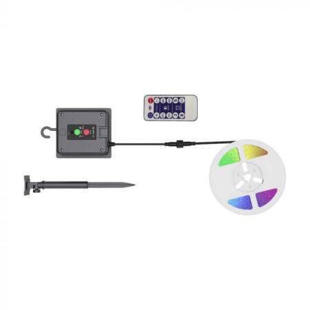 1,2W/m LED juosta, RGB, IP67, 5m, su saulės baterija, nuotolinio valdymo pulteliu ir montavimo priedais