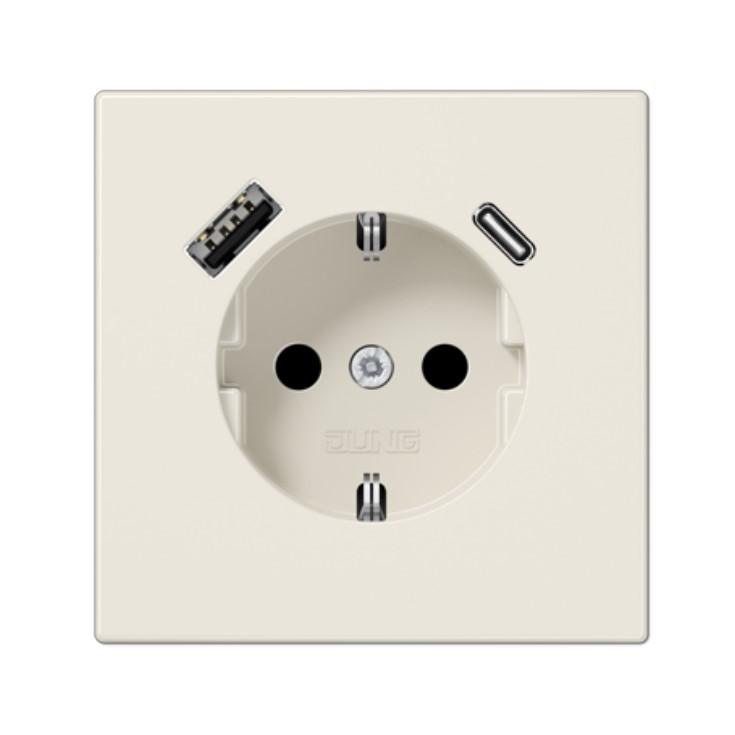 Kištukinis lizdas su A ir C tipo USB, dramblio kaulo sp.