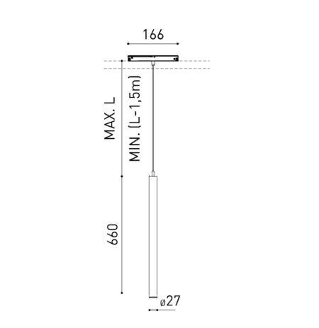 5,6W LED pakabinamas šviestuvas į magnetinį bėgelį STICK 66, juodas, 48V, 3000K