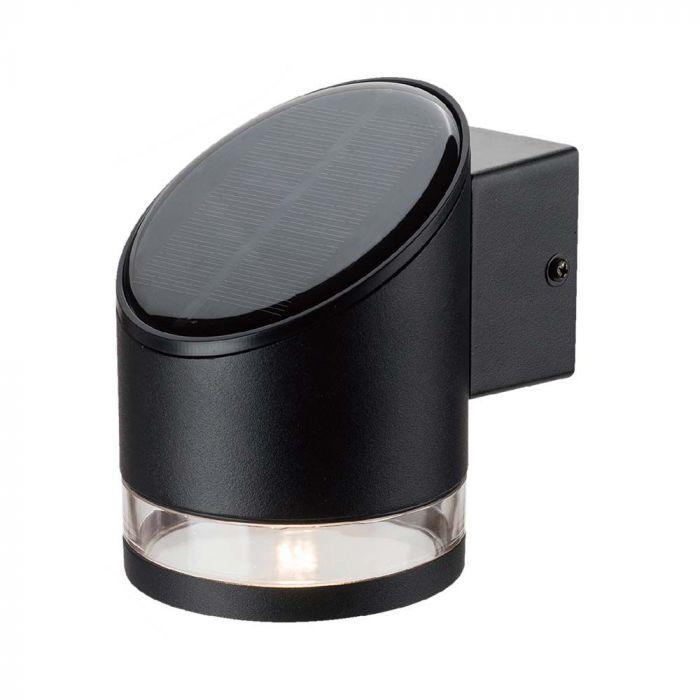 1W LED sieninis lauko šviestuvas su saulės baterija, juodas, 3000K, IP54