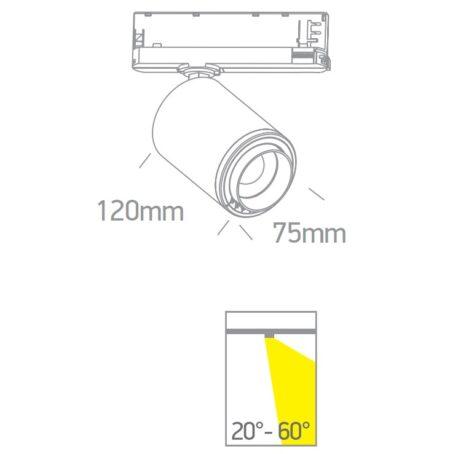 20W LED akcentinis bėgelio šviestuvas, juodas, 3000K, reguliuojamas šviesos kampas, 65650BT/B/W