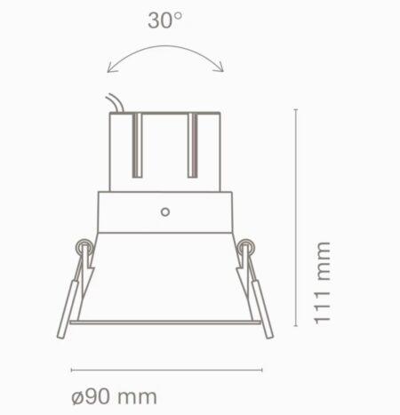 13W LED įleidžiamas reguliuojamas šviestuvas TOLVA M, baltas, 3000K, 40˚, IP54, DALI
