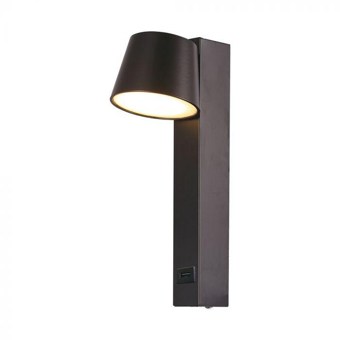 8W LED sieninis šviestuvas, juodas, 3000K, su USB - Image 6
