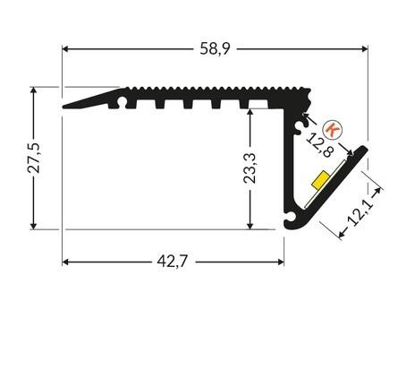 LED juostos profilis UP-BOLD12 K, juodas, 2m
