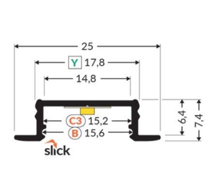 LED juostos profilis GROOVE14.V2 BC3/Y, anoduoto aliuminio, 2m