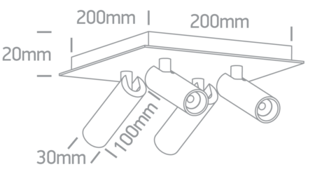 4x5W LED lubinis šviestuvas, baltas, 3000K, pakreipiamas, 65004E/W/W