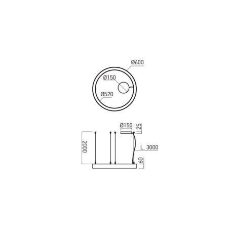 38W LED paviršinis/pakabinamas šviestuvas XAMBIT, juodas, 3000K, 60cm