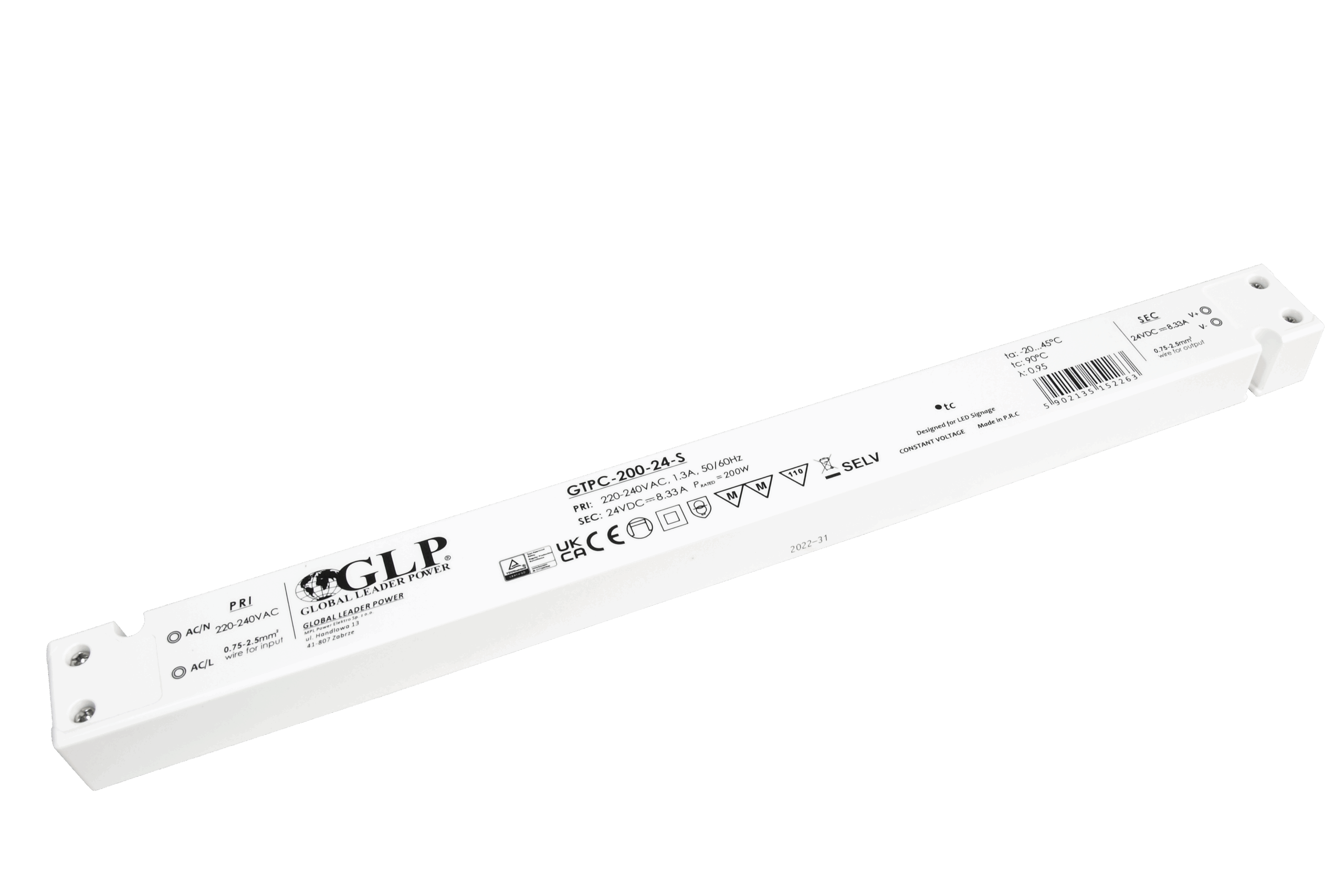 200W LED maitinimo šaltinis GTPC SLIM, 24V, IP20