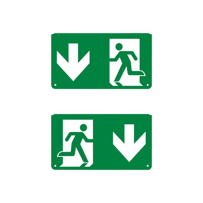 Evakuacinio šviestuvo EM EXIT piktograma - išėjimas žemyn