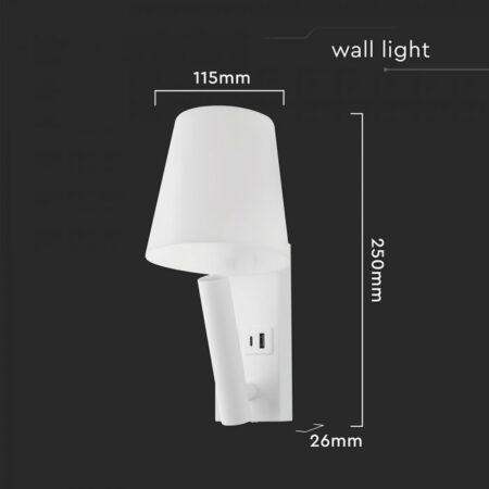 2W LED sieninis šviestuvas, baltas, 3000K, CREE LED chip, su USB/PD jungtimi