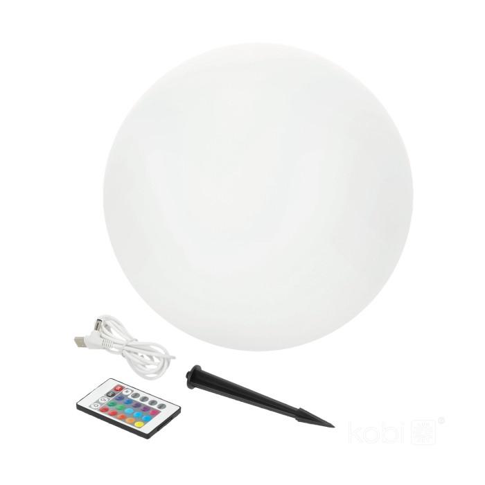 5W LED įsmeigiamas šviestuvas su saulės baterija GARDEN BALL, baltas, 3000K/RGB