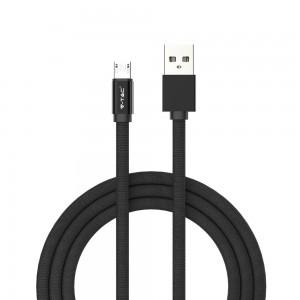 1m mikro USB laidas, juodas, laido tipas- medvilninis audinys