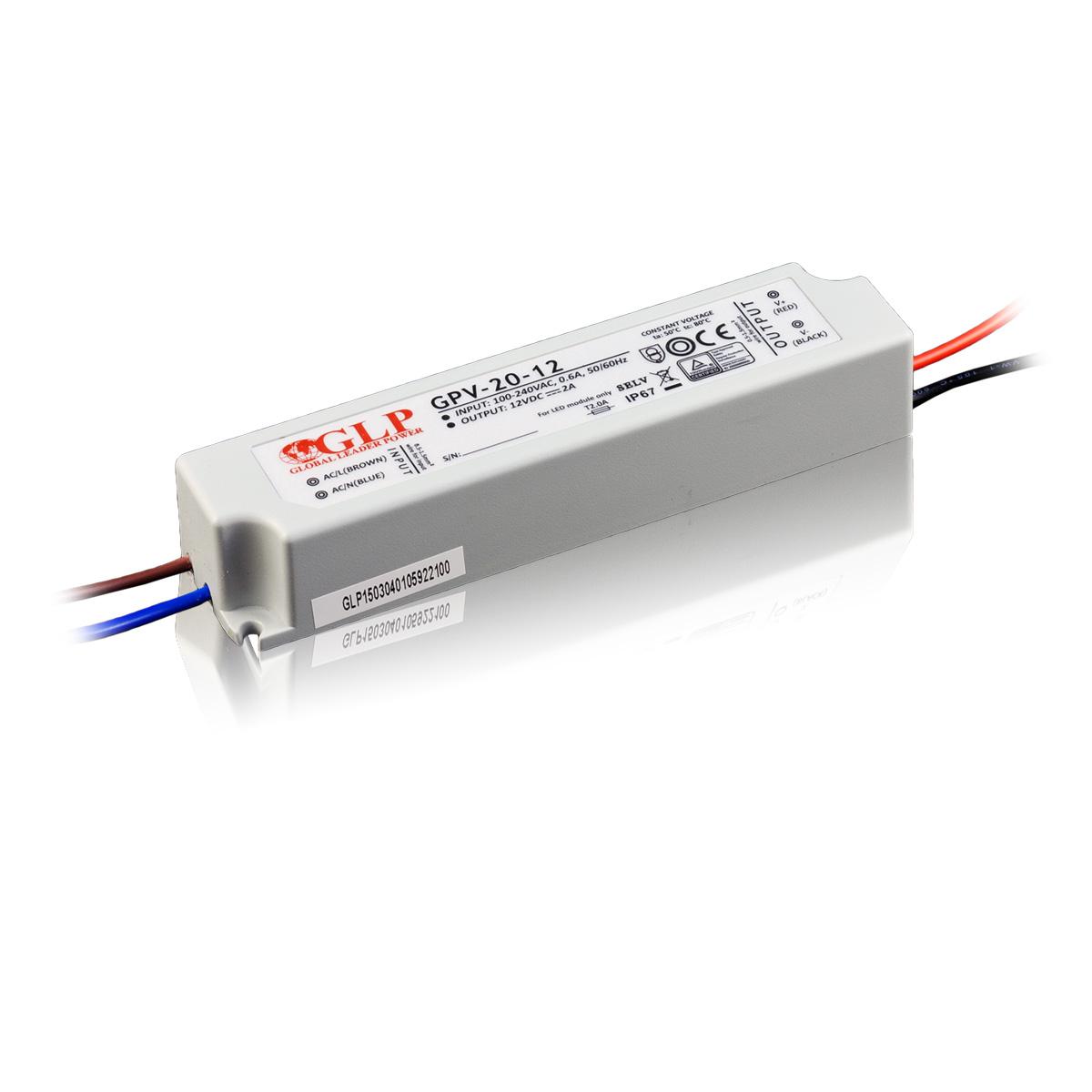 20W LED Maitinimo šaltinis GLP 12V IP67