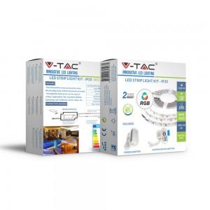 10 W/m LED juosta 5metrų (nekarpoma), SMD5050, 60 LED/m, neatspari drėgmei (IP20), RGB, EU jungiklis