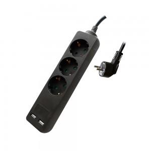 Ilgintuvas 3-vietis V-TAC, 2usb jungtys, 3G1.5MM2 X 5M, juodas