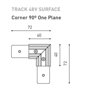 Vienos plokštumos magnetinių bėgelių kampinis sujungimas TRACK 48V SURFACE, 72mm