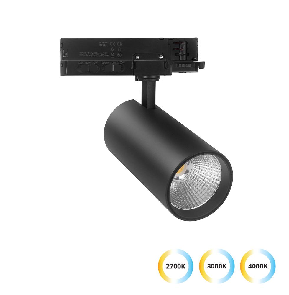 30W LED akcentinis šviestuvas į 3 fazių bėgelius KENTO, juodas, 2700/3000/4000K, dimeriuojamas, 24°, 4323401