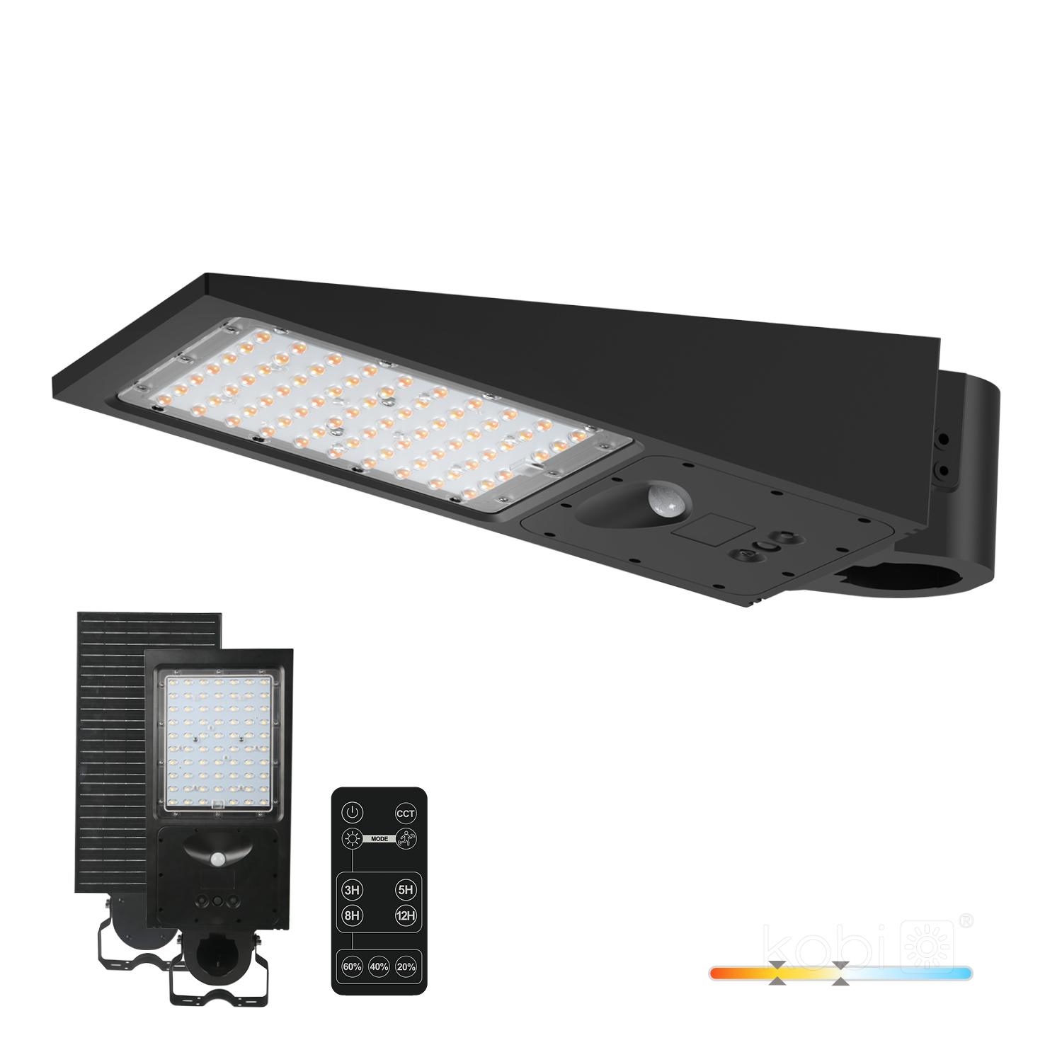 30W LED gatvės šviestuvas su saulės baterija STREET, juodas, 3000/4000K, su judesio davikliu, IP65, 140x70°