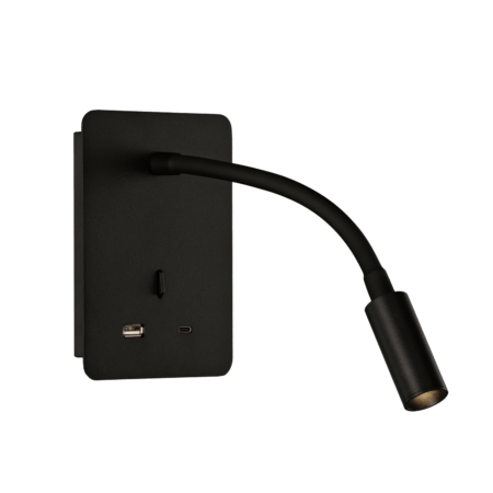 3W LED sieninis šviestuvas SENDA, juodas, 3000K, su USB, A3835001N