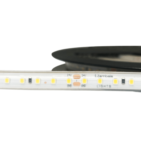 8,6W/m LED juosta, 24V, 120LEDs/m, 3000K, IP65, 5m ritė, LS27
