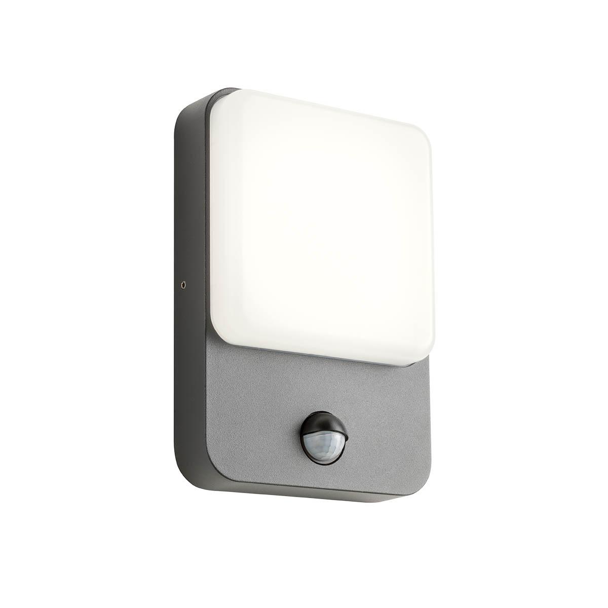 9W LED sieninis lauko šviestuvas COLIN, tamsiai pilkas, 3000K, IP54, su judesio davikliu, 90133