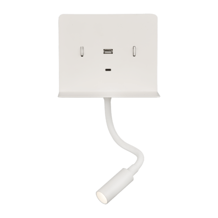 9W LED sieninis šviestuvas CALMA, baltas, 3000K, su skaitymo šviestuvėliu ir USB, A3836001B