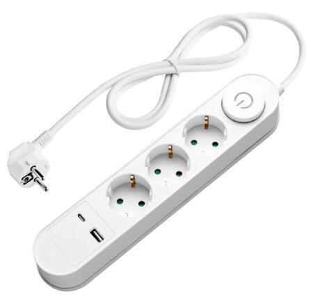 Ilgintuvas, 3-vietis, su jungikliu ir USB, 1,5m
