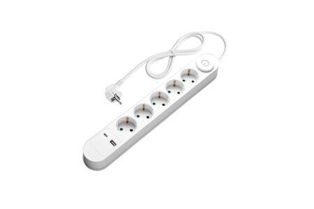 Ilgintuvas, 5-vietis, su jungikliu ir USB, 1,5m